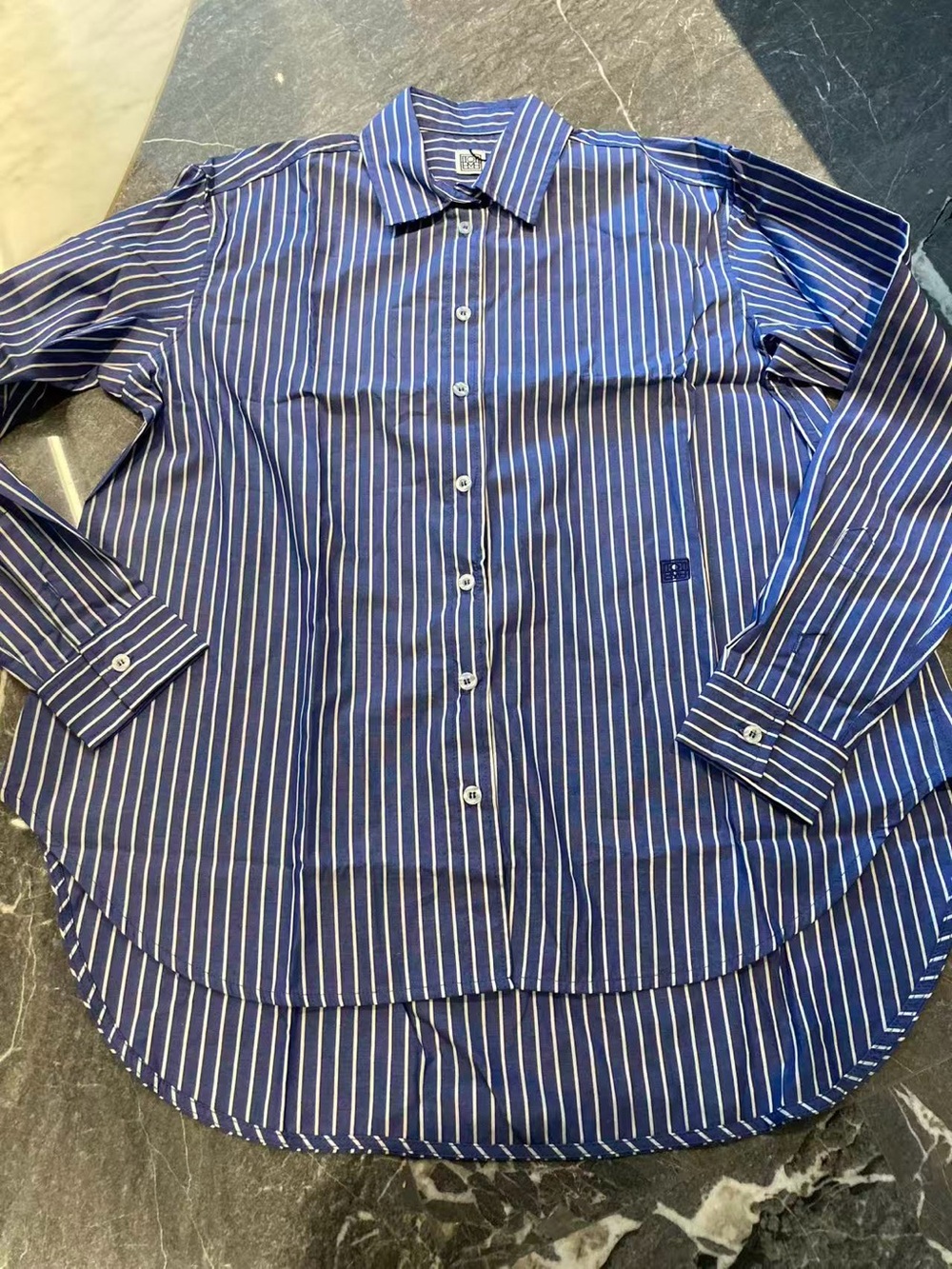Toteme Navy Blue Stripe Button-Down Shirt